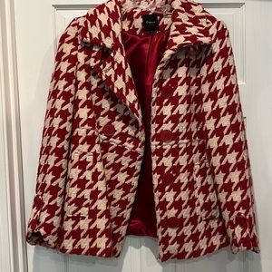 Vintage Express red and white houndstooth short pea coat
